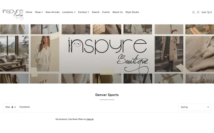 Website page titled Denver Sports – Inspyre Boutique