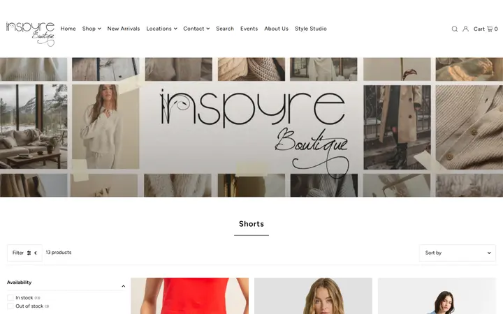 Website page titled Shorts – Inspyre Boutique