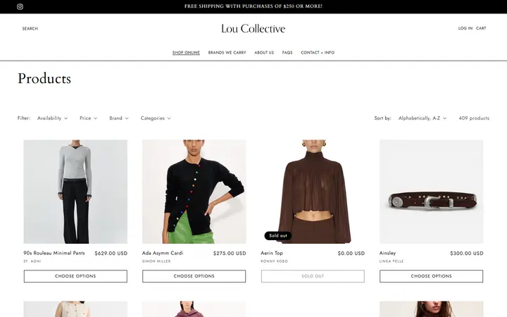 Website page titled Products – Lou Collective