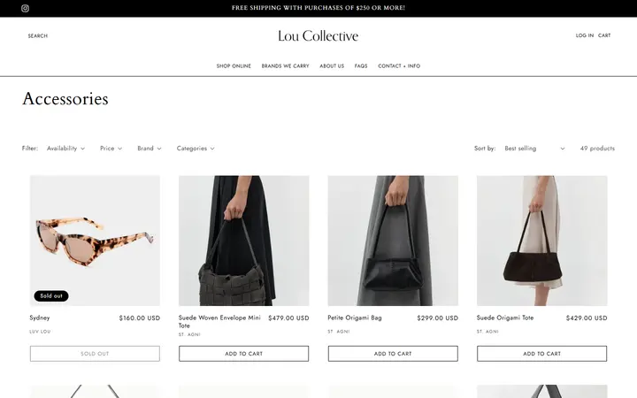 Website page titled Accessories – Lou Collective