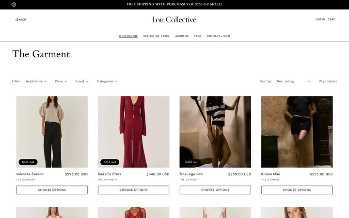 Website page titled The Garment – Lou Collective