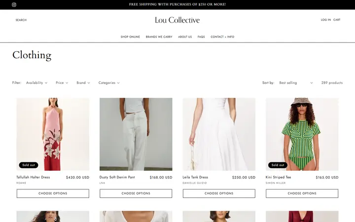 Website page titled Clothing – Lou Collective