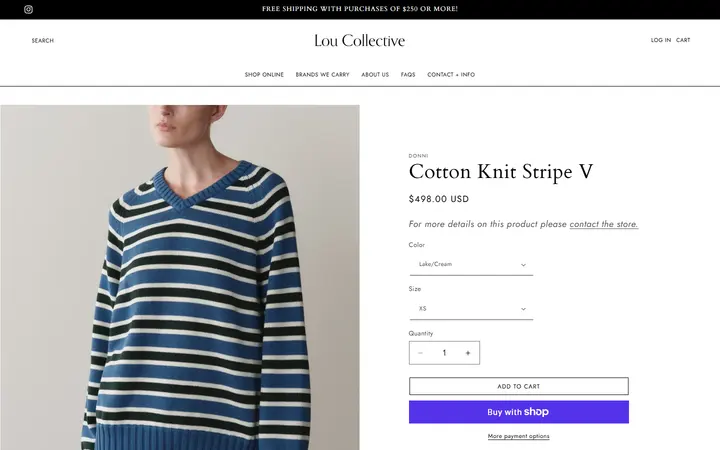 Website page titled Cotton Knit Stripe V – Lou Collective