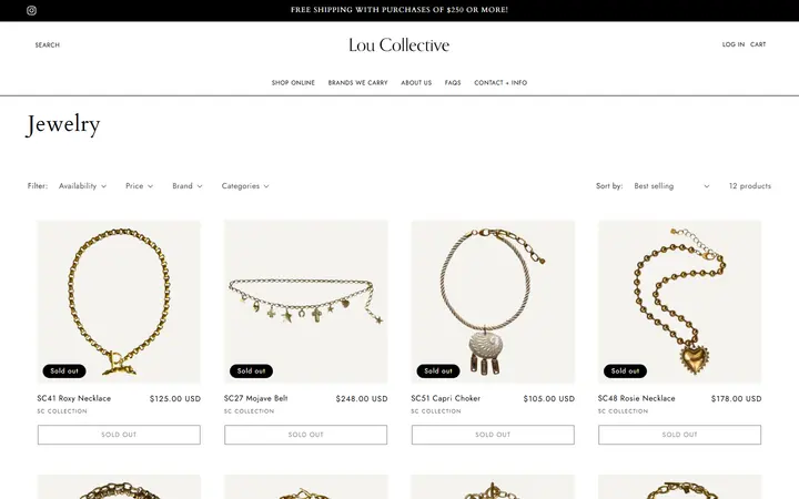 Website page titled Jewelry – Lou Collective