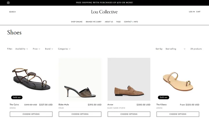 Website page titled Shoes – Lou Collective
