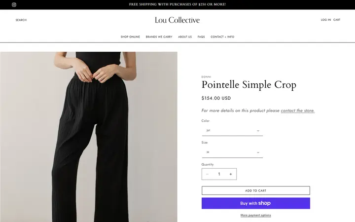 Website page titled Pointelle Simple Crop – Lou Collective