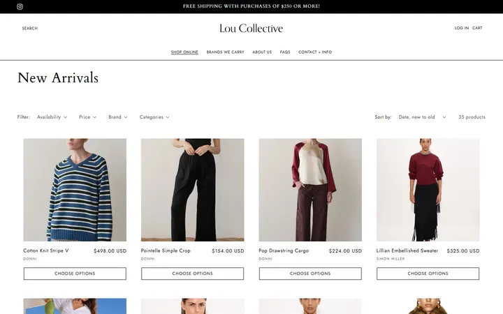 Website page titled New Arrivals – Lou Collective