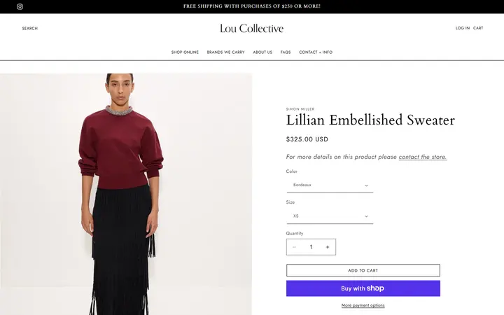 Website page titled Lillian Embellished Sweater – Lou Collective
