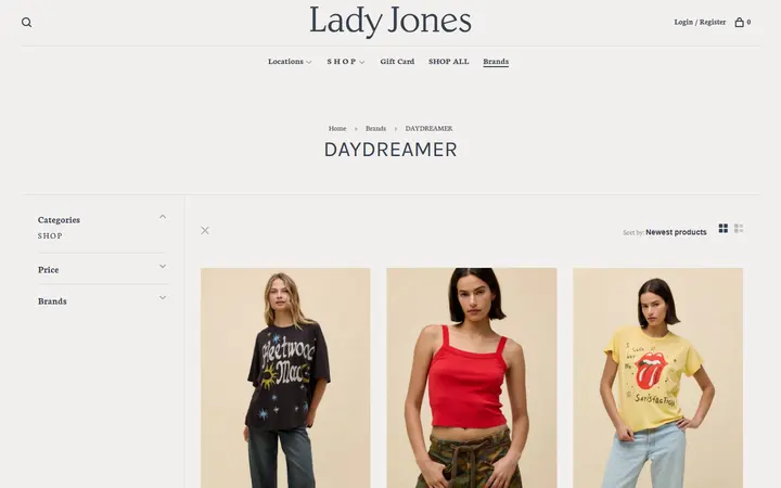 Website page titled DAYDREAMER - L A D Y J O N E S