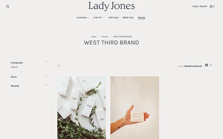Website page titled WEST THIRD BRAND - L A D Y J O N E S