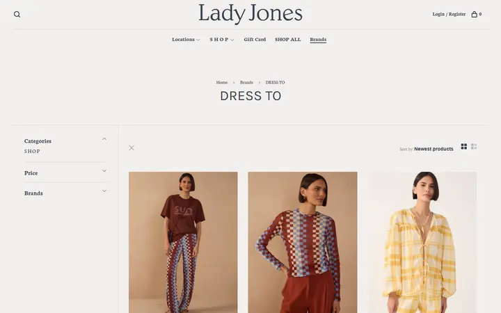 Website page titled DRESS TO - L A D Y J O N E S
