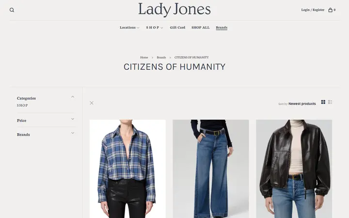 Website page titled CITIZENS OF HUMANITY - L A D Y J O N E S