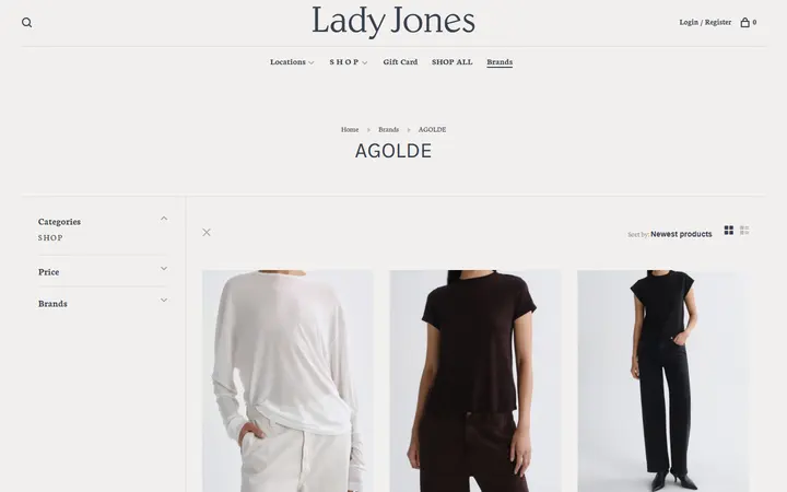 Website page titled AGOLDE - L A D Y J O N E S