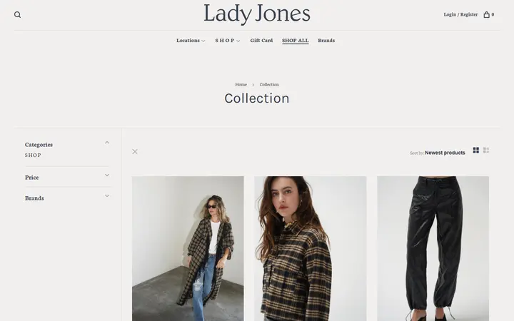 Website page titled Collection - L A D Y J O N E S
