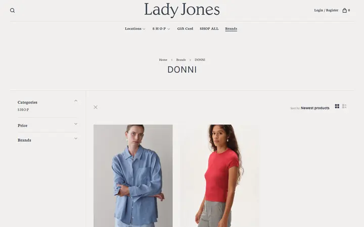 Website page titled DONNI - L A D Y J O N E S
