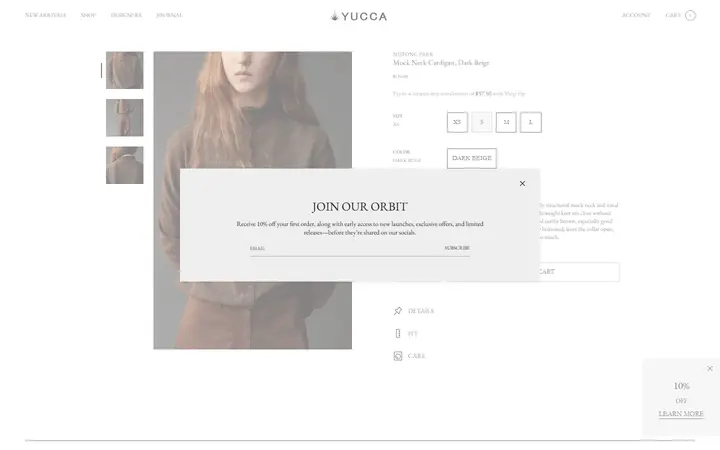 Website page titled Mock Neck Cardigan Dark Beige | MIJEONG PARK | SHOP YUCCA