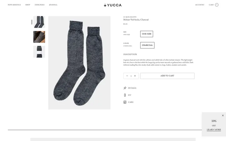 Website page titled Mohair Veil Socks Charcoal | Le Bon Shoppe | SHOP YUCCA