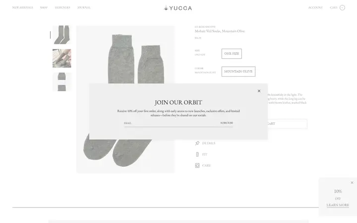 Website page titled Mohair Veil Socks Mountain Olive | Le Bon Shoppe | SHOP YUCCA