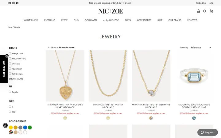 Website page titled Jewelry