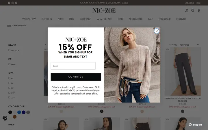 Website page titled Petite New Arrivals