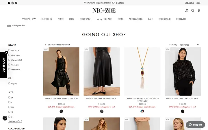 Website page titled Going Out Shop