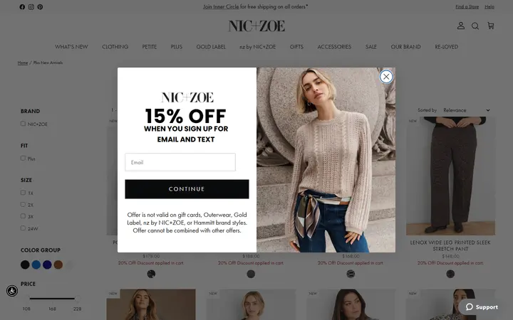 Website page titled Plus New Arrivals