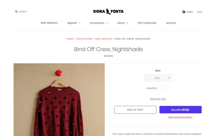 Website page titled Bind Off Crew, Nightshade – Dona Forta
