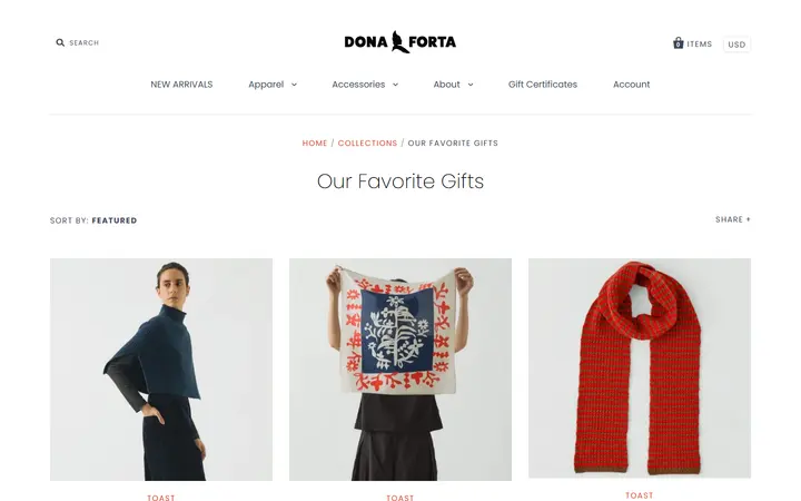 Website page titled Our Favorite Gifts – Dona Forta