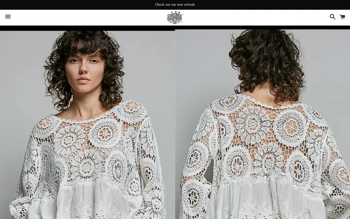 Website page titled Whimsical eyelet crochet top – Canary In A Clothesmine