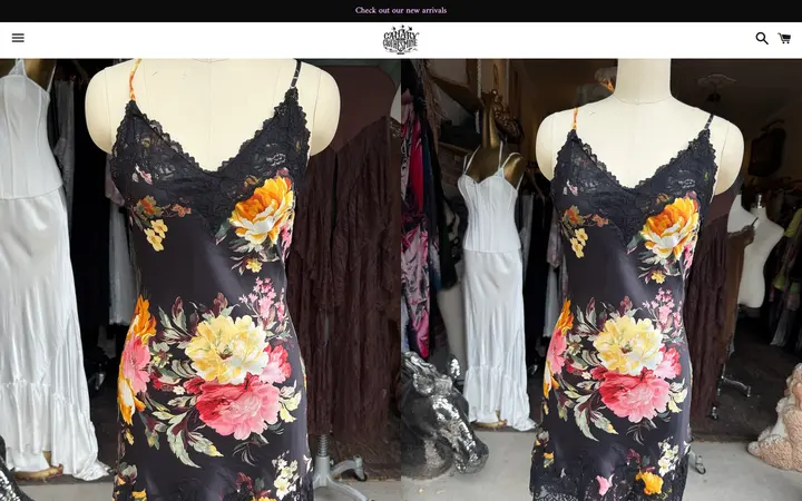 Website page titled Vintage Floral Slip a Dress – Canary In A Clothesmine