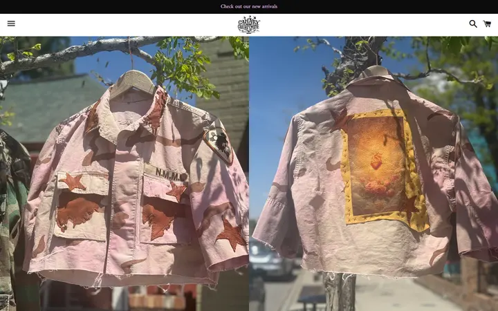 Website page titled Sacred Camo Crop – Canary In A Clothesmine