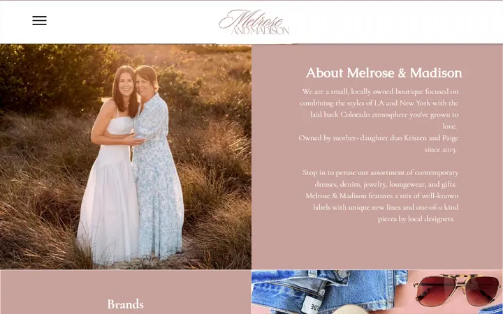 Website page titled About Us | melrose-and-madison