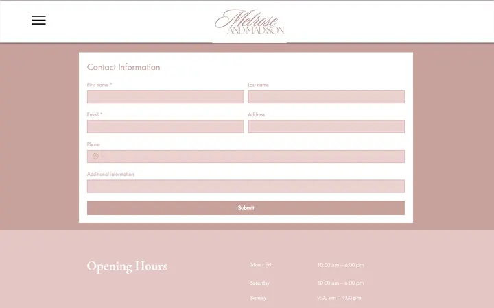 Website page titled Women's Clothing | Melrose & Madison