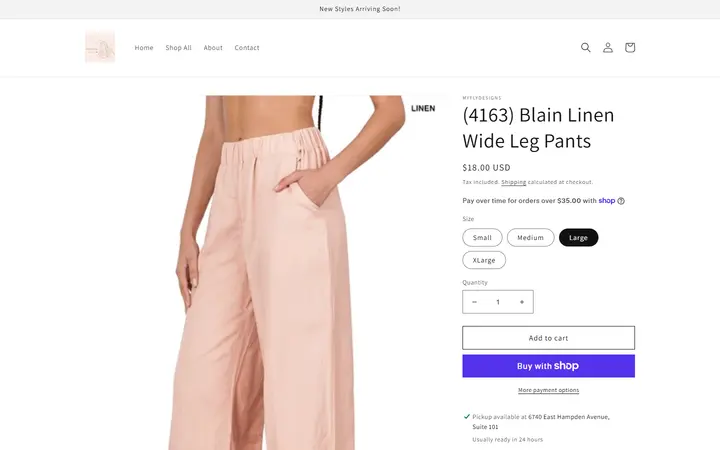 Website page titled (4163) Blain Linen Wide Leg Pants – myflydesigns