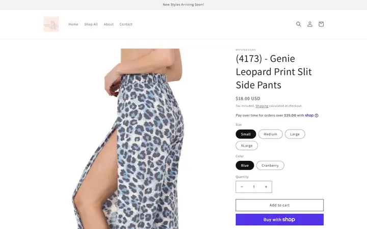 Website page titled (4173) - Genie Leopard Print Slit Side Pants – myflydesigns
