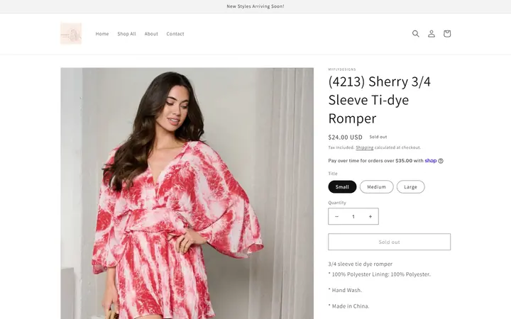 Website page titled (4213) Sherry 3/4 Sleeve Ti-dye Romper – myflydesigns