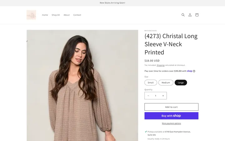 Website page titled (4273) Christal Long Sleeve V-Neck Printed – myflydesigns