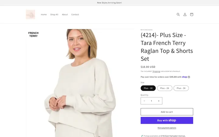 Website page titled (4214)- Plus Size - Tara French Terry Raglan Top & Shorts Set – myflydesigns