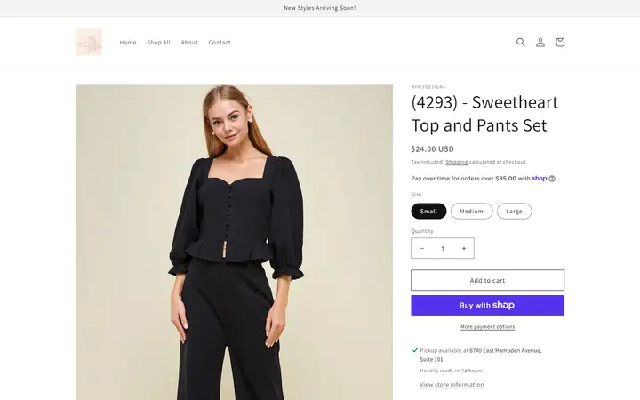Website page titled (4293) - Sweetheart Top and Pants Set – myflydesigns