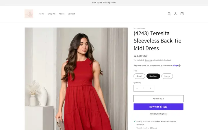 Website page titled (4243) Teresita Sleeveless Back Tie Midi Dress – myflydesigns