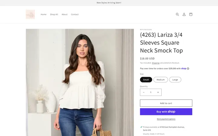 Website page titled (4263) Lariza 3/4 Sleeves Square Neck Smock Top – myflydesigns