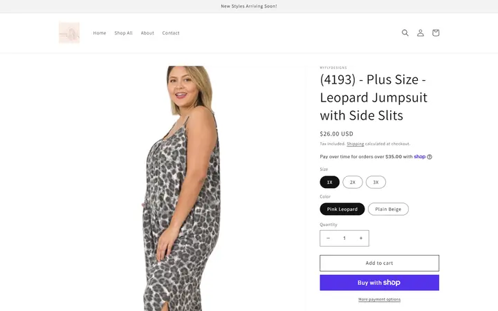Website page titled (4193) - Plus Size - Leopard Jumpsuit with Side Slits – myflydesigns