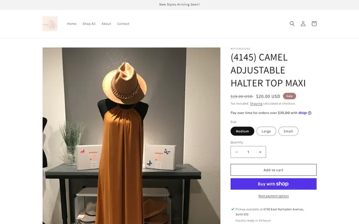 Website page titled (4145) CAMEL ADJUSTABLE HALTER TOP MAXI – myflydesigns