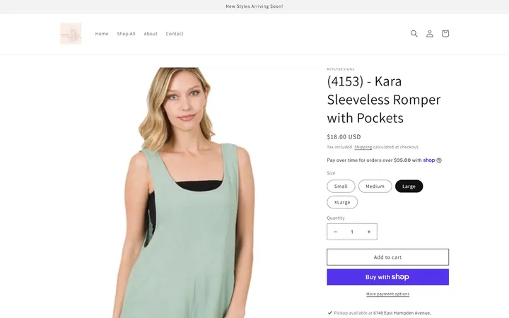 Website page titled (4153) - Kara Sleeveless Romper with Pockets – myflydesigns