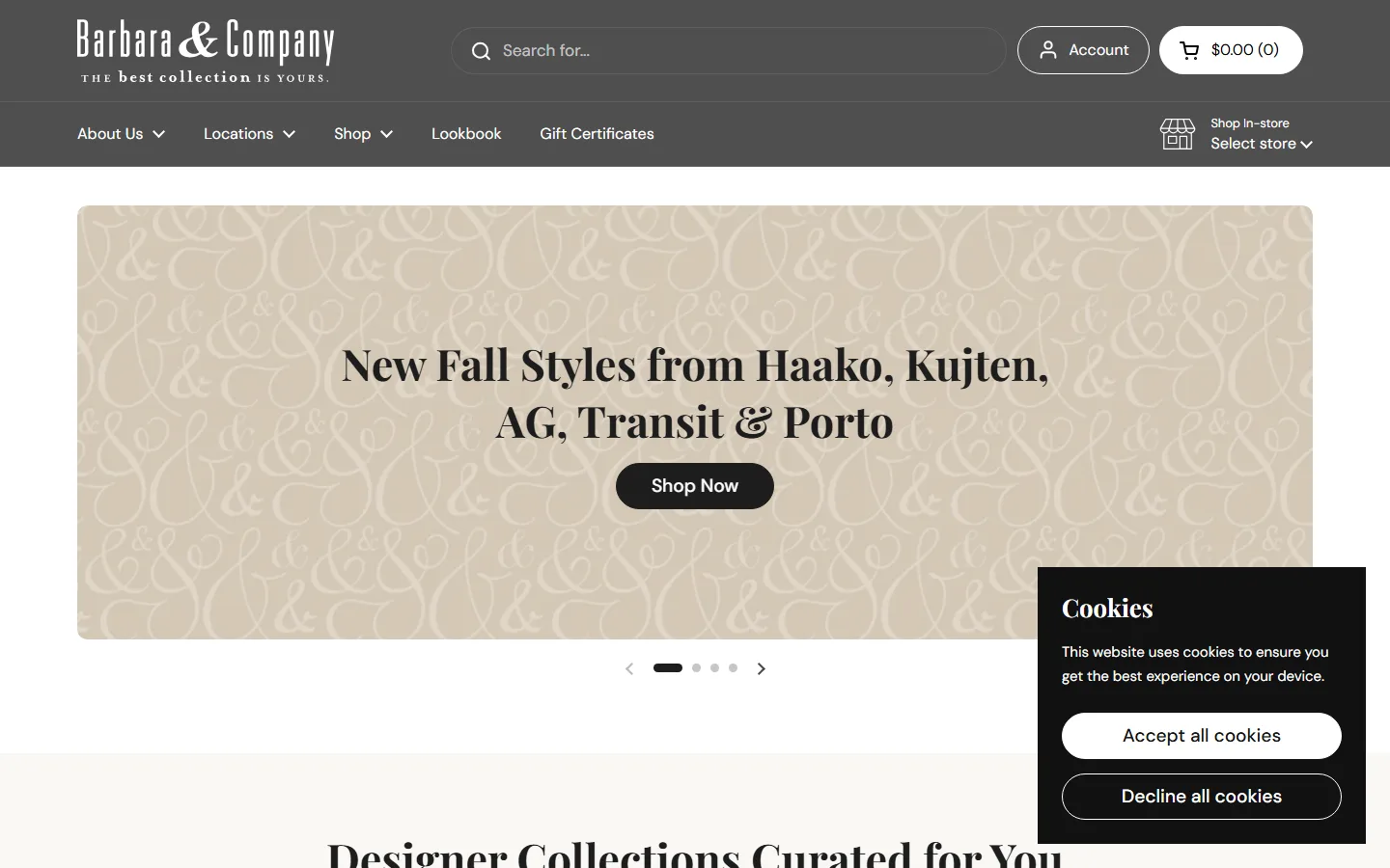 Viewport capture of Barbara & Company website