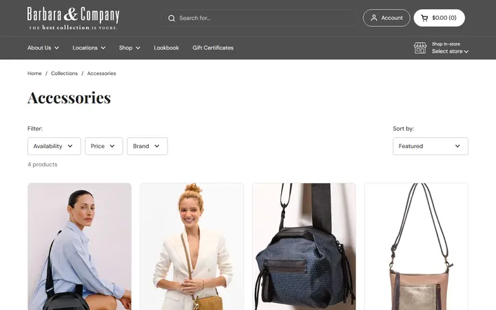 Website page titled Accessories – Barbara & Company