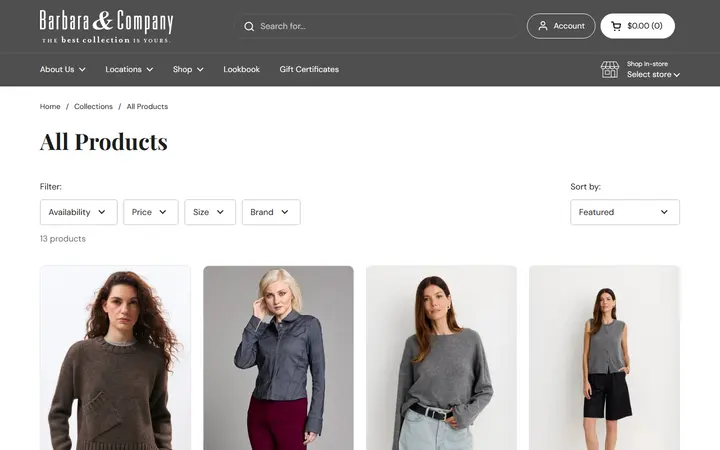 Website page titled Online Clothing Boutique - Barbara & Company