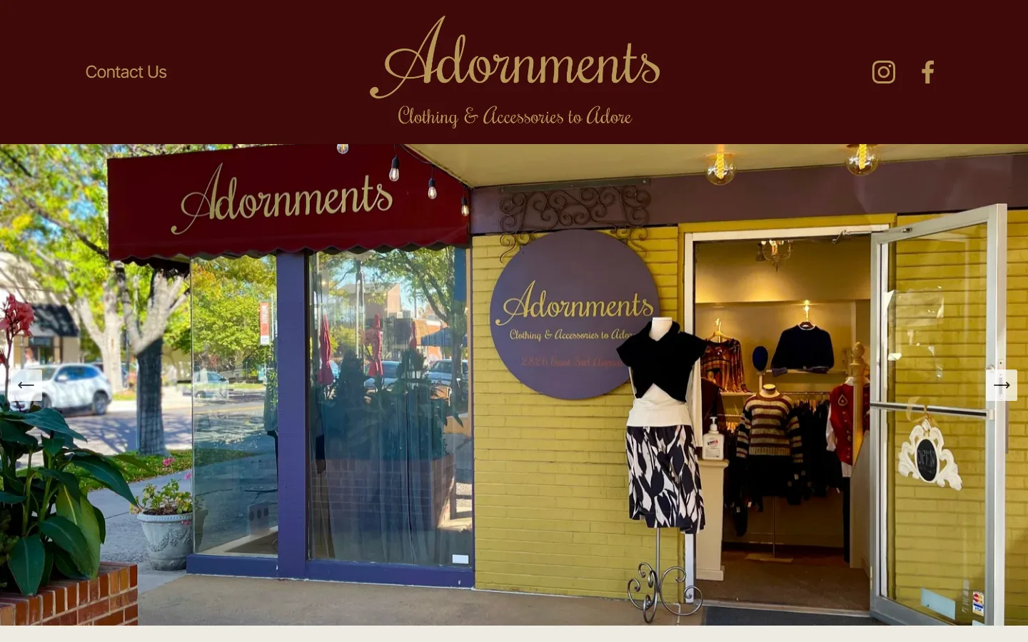 Viewport capture of Adornments website