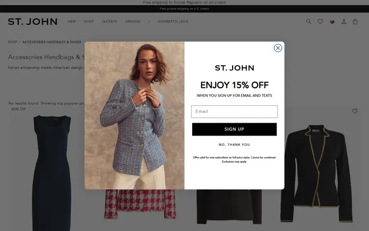 Website page titled Shop Women's Designer Handbags & Shoes – St. John Knits