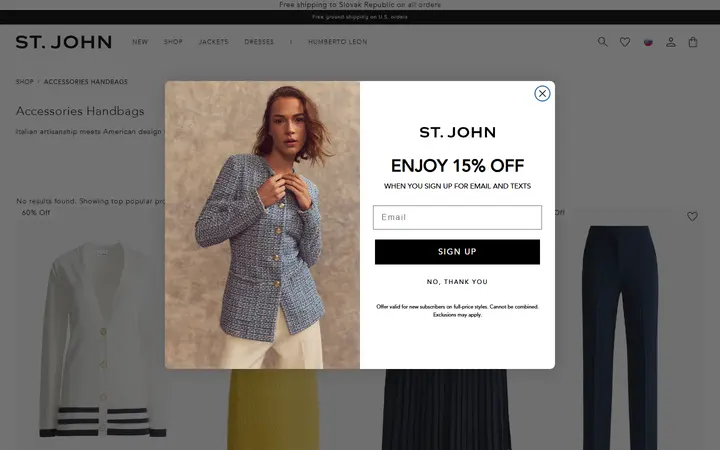 Website page titled Shop Women's Designer Handbags – St. John Knits